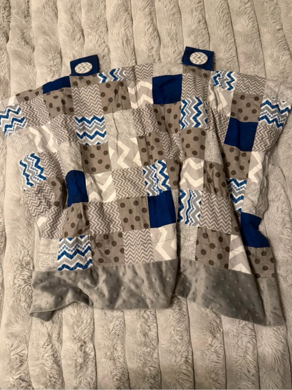 Patchwork Car Seat Canopy Cover Blue Gray Minky Dot